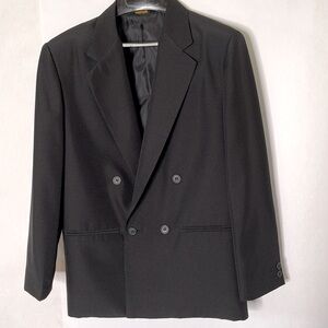 Van Huesen boys 2 pc double breasted polyester suit in black
